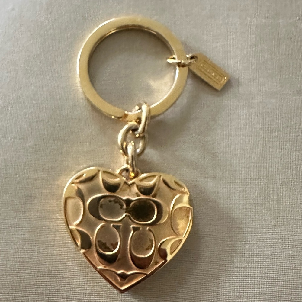 Coach Monogram Gold Heart Locket Keychain